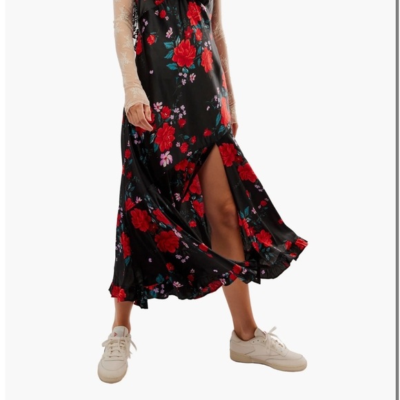 Free People Warm Hearts Lace & Satin Midi Dress, Black Multi size XS NWT - Picture 3 of 8